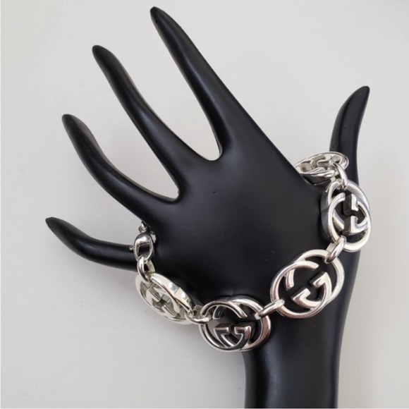 NIB GUCCI 925 Sterling Silver Interlocking GG Britt Bracelet - Picture 2 of 11